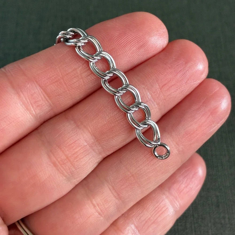 Vintage Sterling Silver Bracelet Double Curb Link Starter Charm Estate 925 7 " - Picture 7 of 10